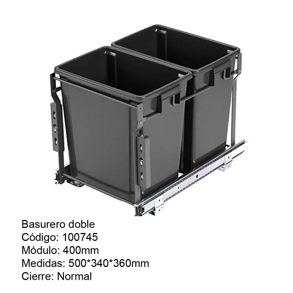 BASURERO TLS-006B-30 2 TACHOS 50*34*36 PLOMO S/TAPA