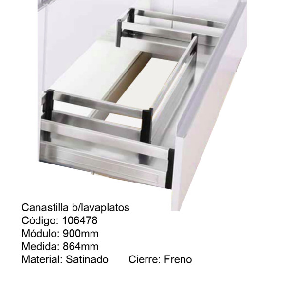 CANASTILLA B/ LAVAPLATOS 900MM / FRENO / SATINADA