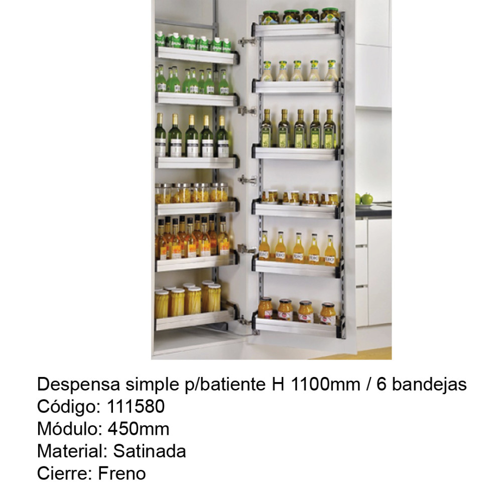 DESPENSA SIMPLE SATINADA P/BATIENTE H 1700 MM / 6 BANDEJAS