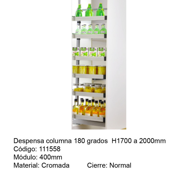DESPENSA SATINADA COLUMNA 1650 a 1950, MODULO 40CM / 6 BANDEJAS