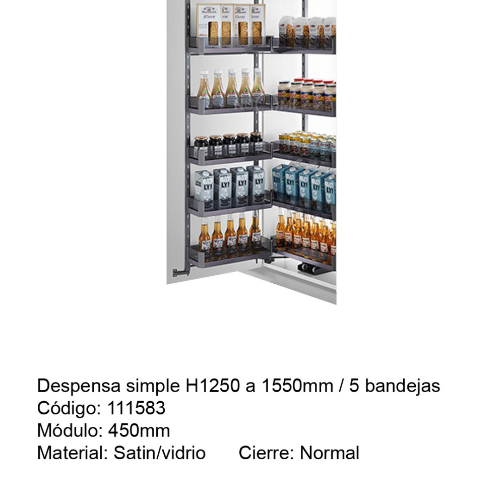 DESPENSA SIMPLE ABATI. 5 BJS ML040645A SATIN C/VIDRIO M.450 1550MM