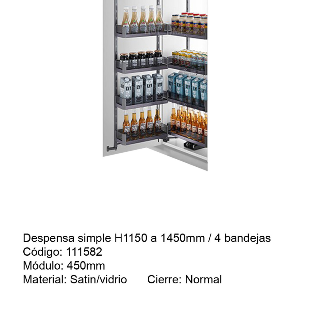 DESPENSA SIMPLE ABATI. 4 BJS ML040445A SATIN C/VIDRIO M.450 1450MM