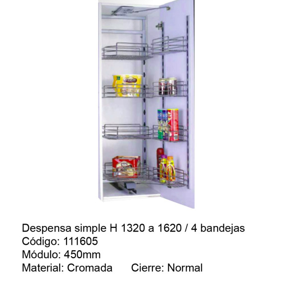 DESPENSA SIMPLE PUERTA BATIENTE 5 BDJS CROMADA. 160-190M
