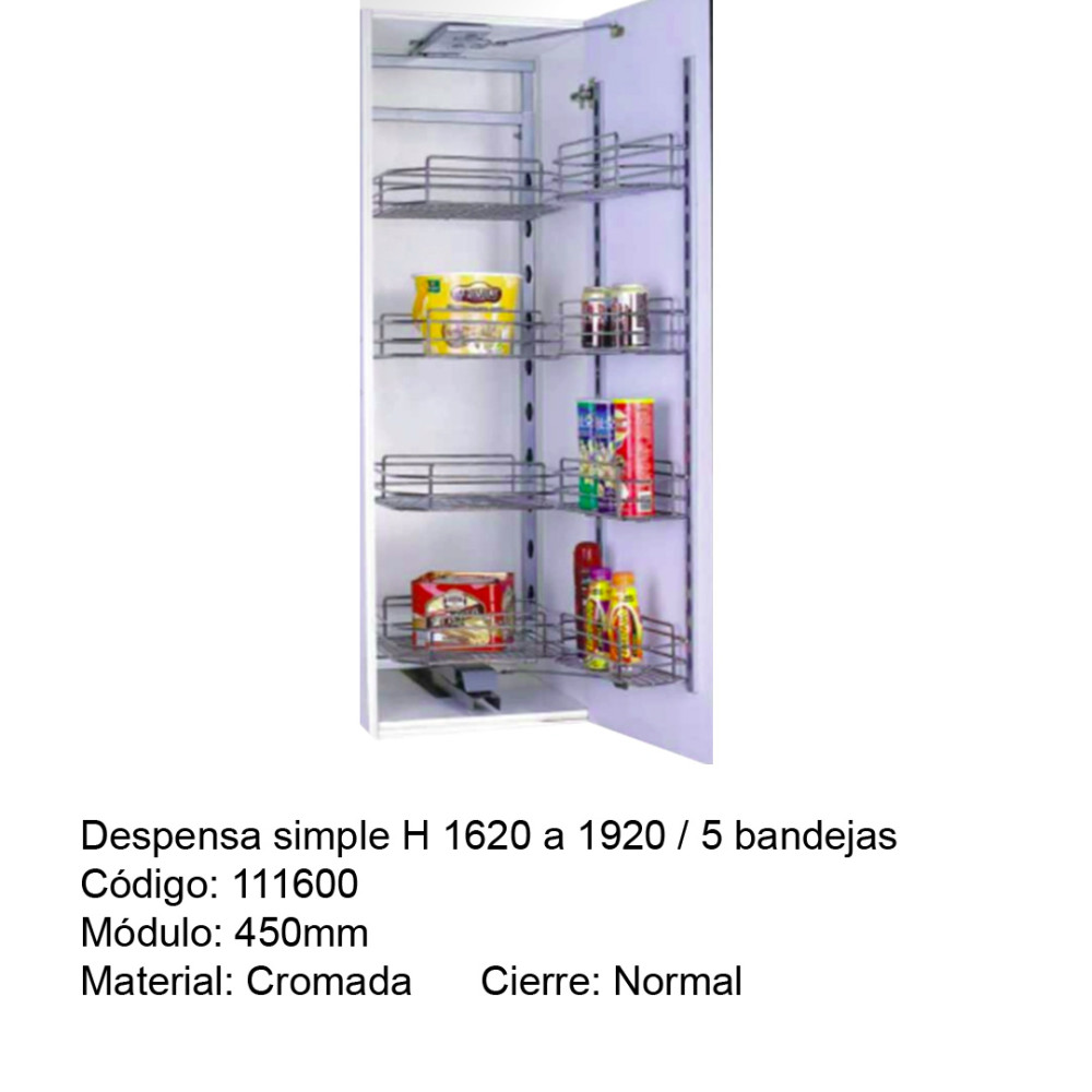 DESPENSA SIMPLE PUERTA BATIENTE 5 BDJS CROMADA. 160-190M