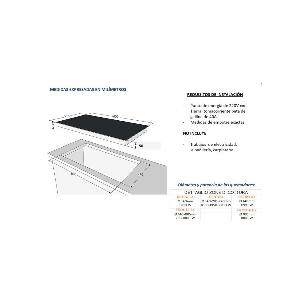 PLACA VITROCERÁMICA LA COTTURA 90 cm 5 ZONAS (1T+1D+3Z) CONTROLES DIGITAL SLIDER PLACA VITROCERÁMICA LA COTTURA 90 cm 5 ZONAS (1T+1D+3Z) CONTROLES DIGITAL SLIDER