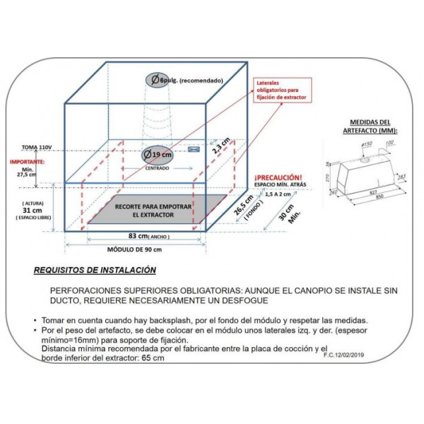 CANOPIO SIRIUS 85CM. INOX.(M90585)