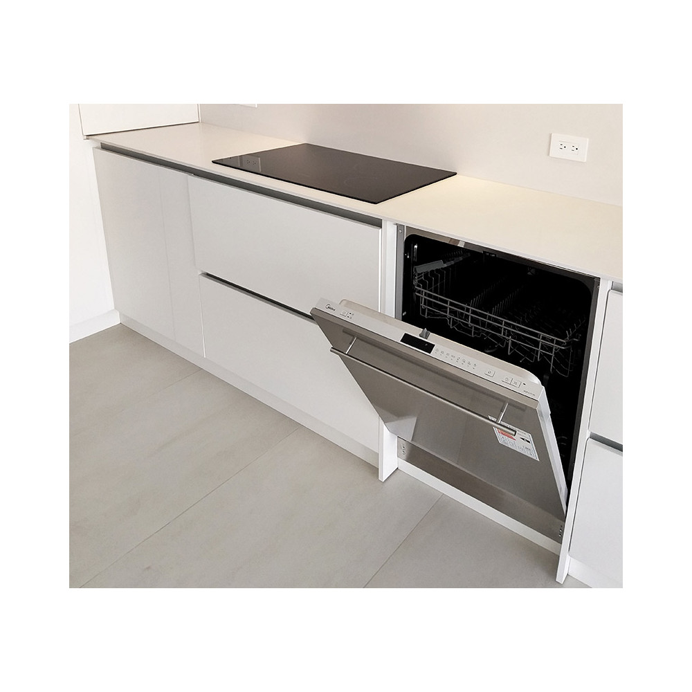 LAVAVAJILLAS MIDEA 12/14CUB. 8 FUNC. C/FRENTE INOX.