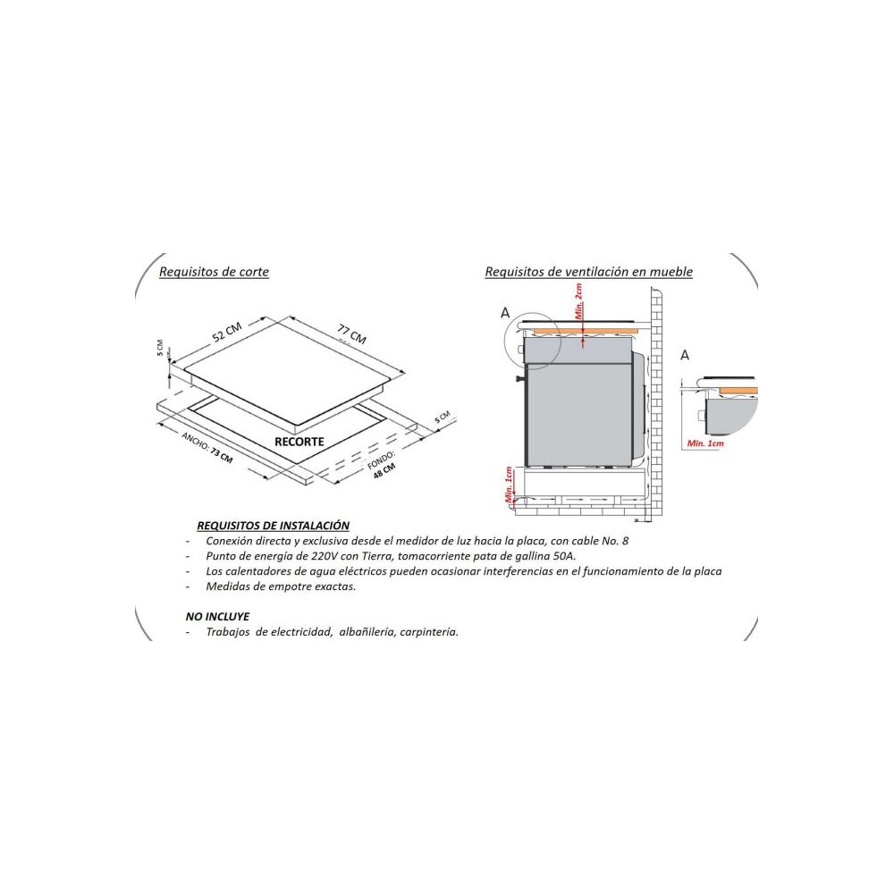PLACA INDUCCIÓN MEIRELES 4P 77X52 cm. Digital -4 power booster (MI1704)