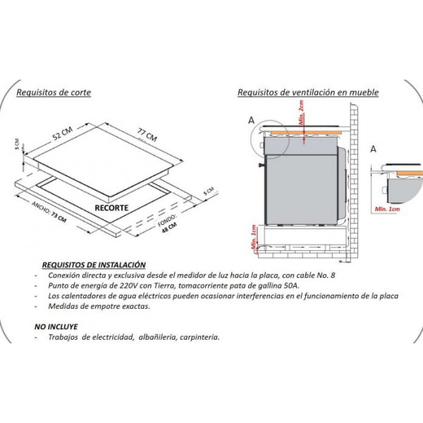 PLACA INDUCCIÓN MEIRELES 4P 77X52 cm. Digital -4 power booster (MI1704)